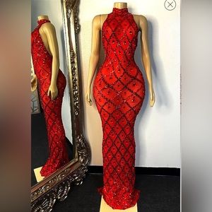 Red Handcrafted body con dress